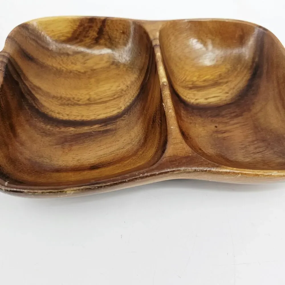 Waikiki Woods 2 Section Tray Monkey Pod Wood Made In Hawaii Vintage Retro Rare!